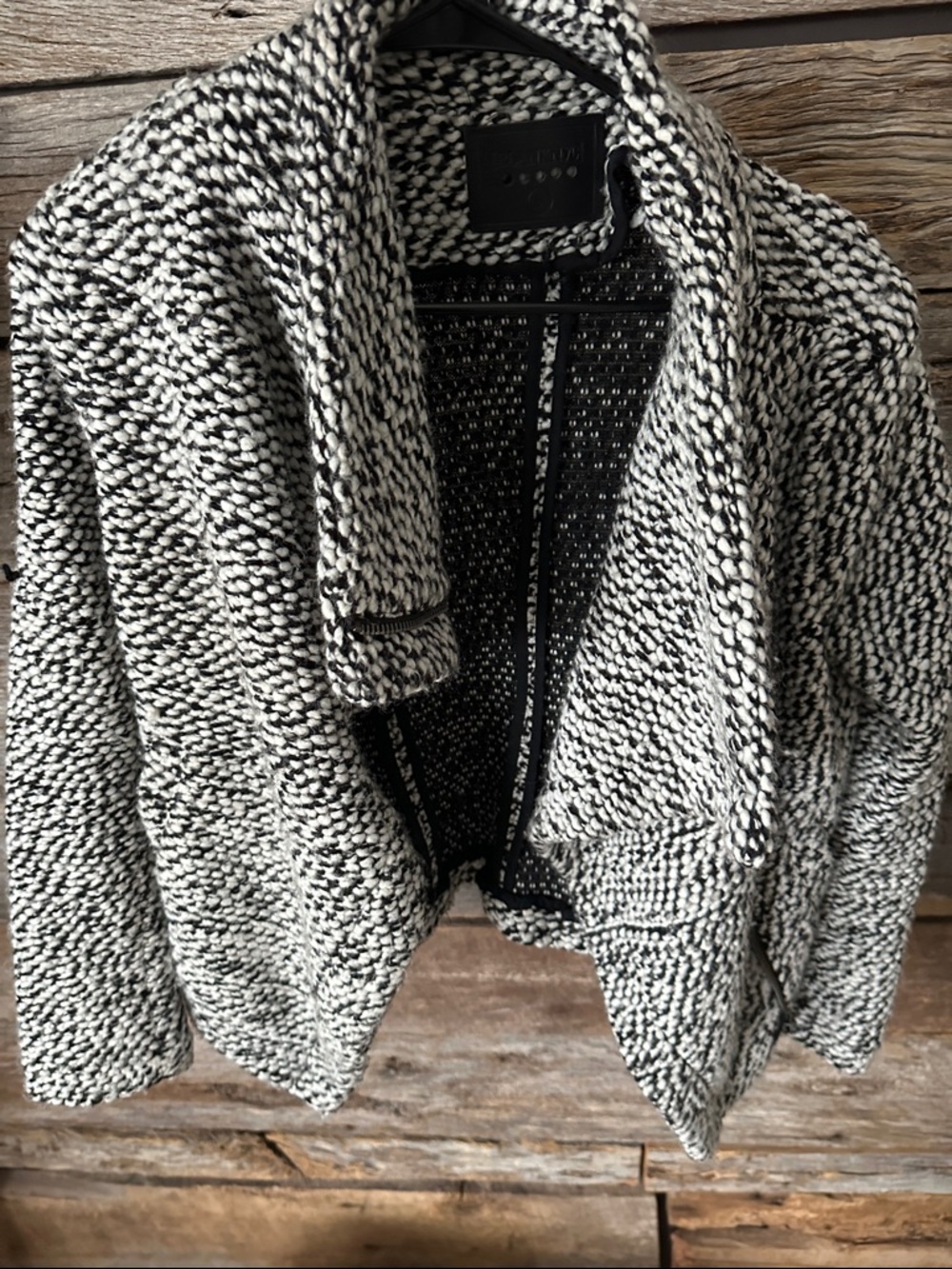 Blank NYC Black & White Knit Open-Front Jacket